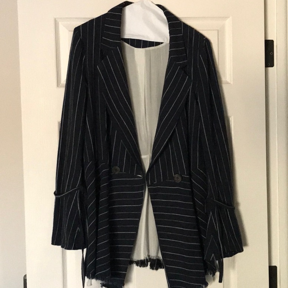 Free People Navy Pinstripe Blazer - Picture 3 of 11